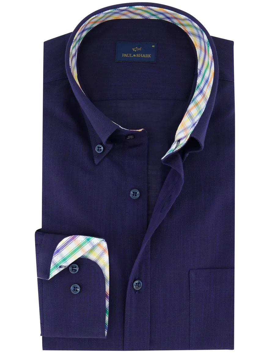 Paul & Shark overhemd donkerblauw borstzak gemêleerd