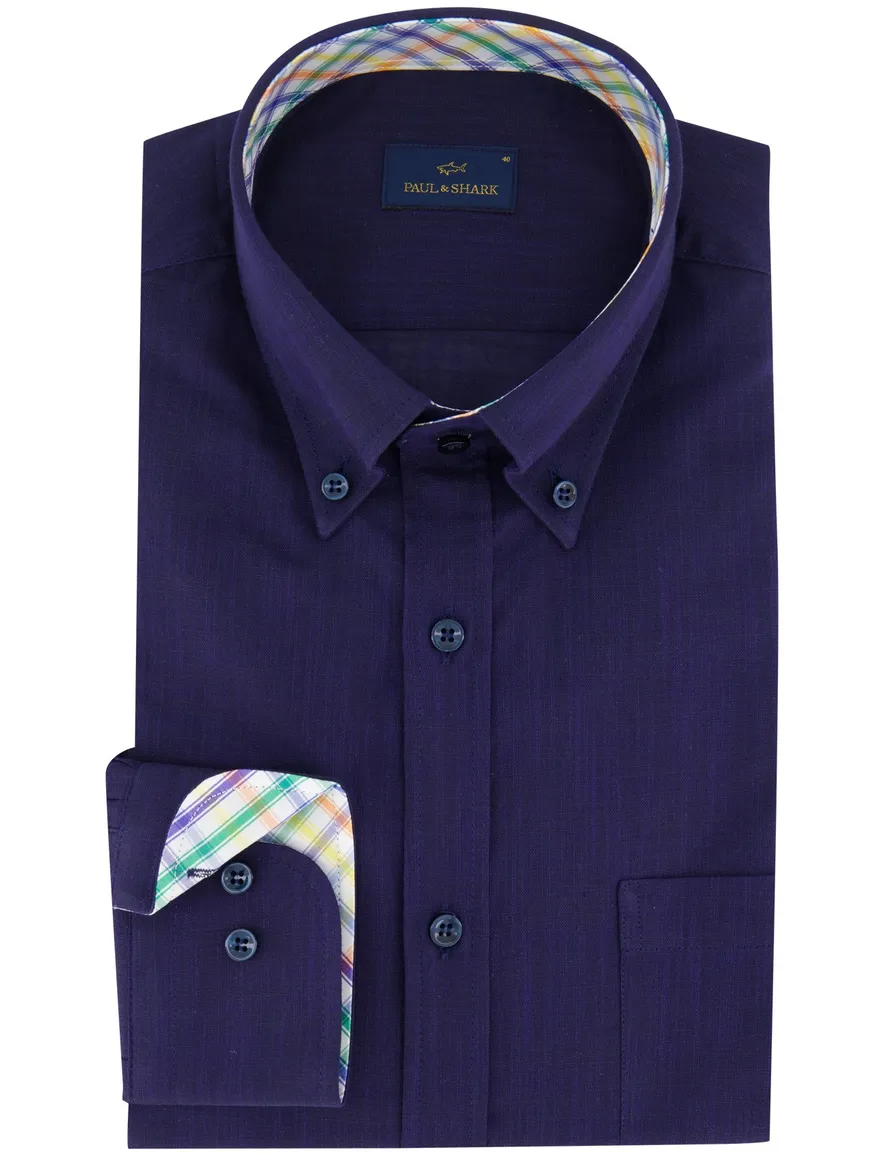 Paul & Shark overhemd donkerblauw borstzak gemêleerd