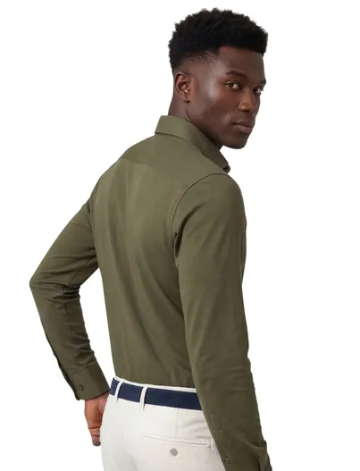 Olymp Olymp overhemd groen effen semi-wide collar