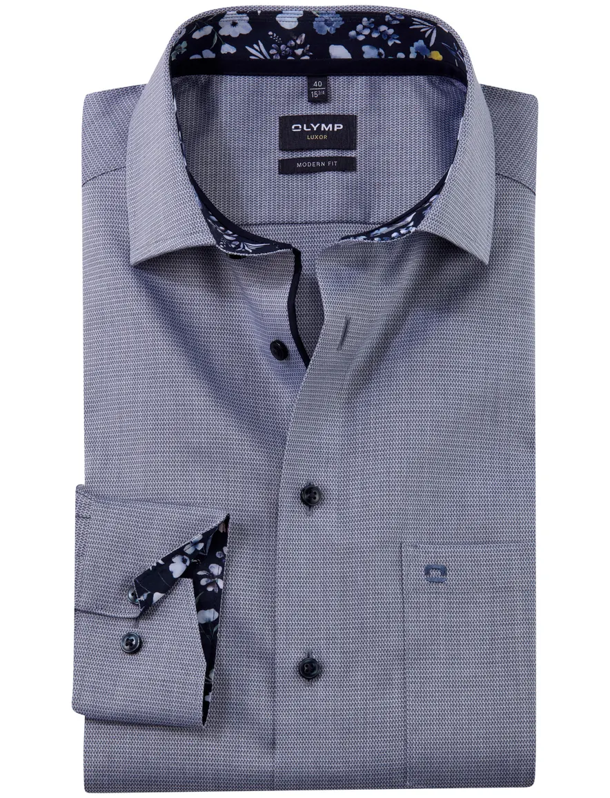 Olymp overhemd donkerblauw Modern Fit met borstzak