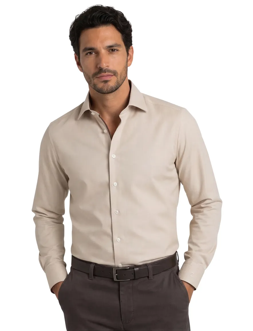 Olymp Luxor Modern Fit overhemd beige effen katoen