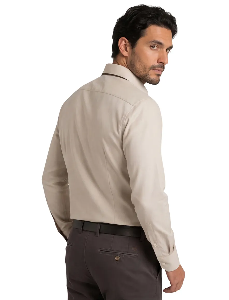 Olymp Luxor Modern Fit overhemd beige effen katoen