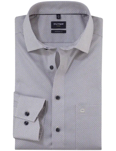 Olymp Olymp overhemd beige blauw geprint Modern Fit