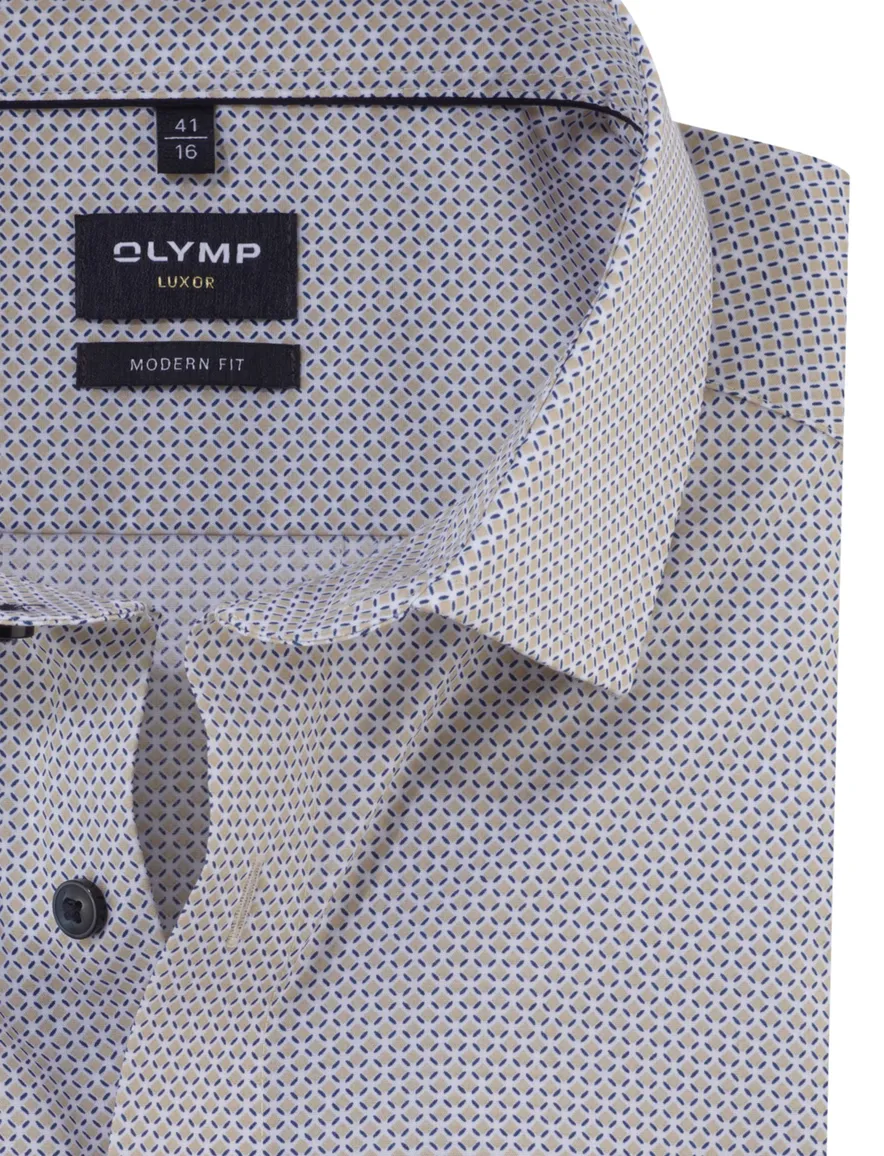 Olymp overhemd beige blauw geprint Modern Fit