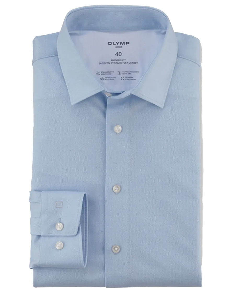 Olymp Luxor 24/7 modern fit business overhemd lichtblauw jersey