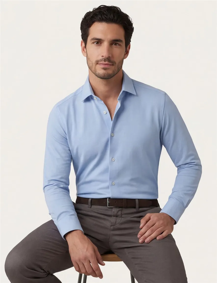 Olymp Luxor 24/7 modern fit business overhemd lichtblauw jersey