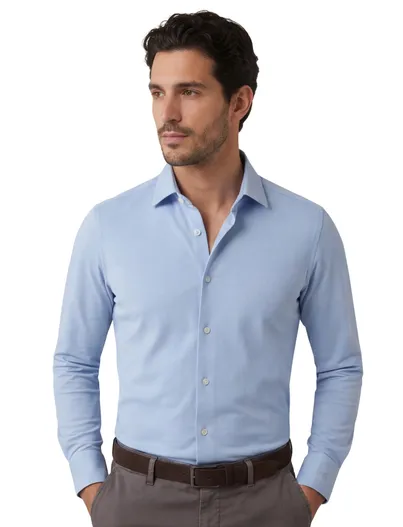 Olymp business overhemd Olymp Luxor 24/7 modern fit lichtblauw jersey