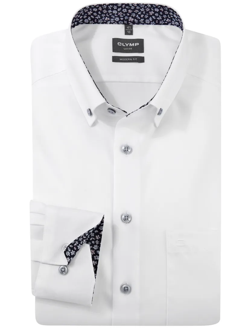 effen wit button down Olymp overhemd met borstzak