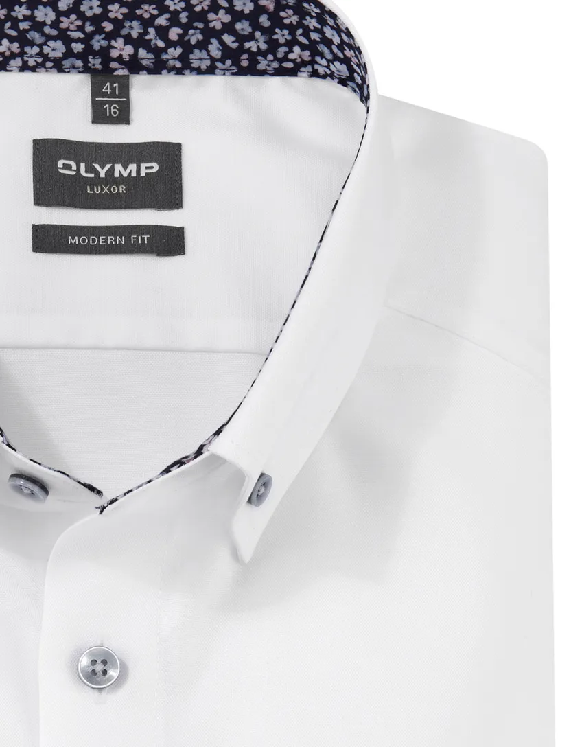 effen wit button down Olymp overhemd met borstzak