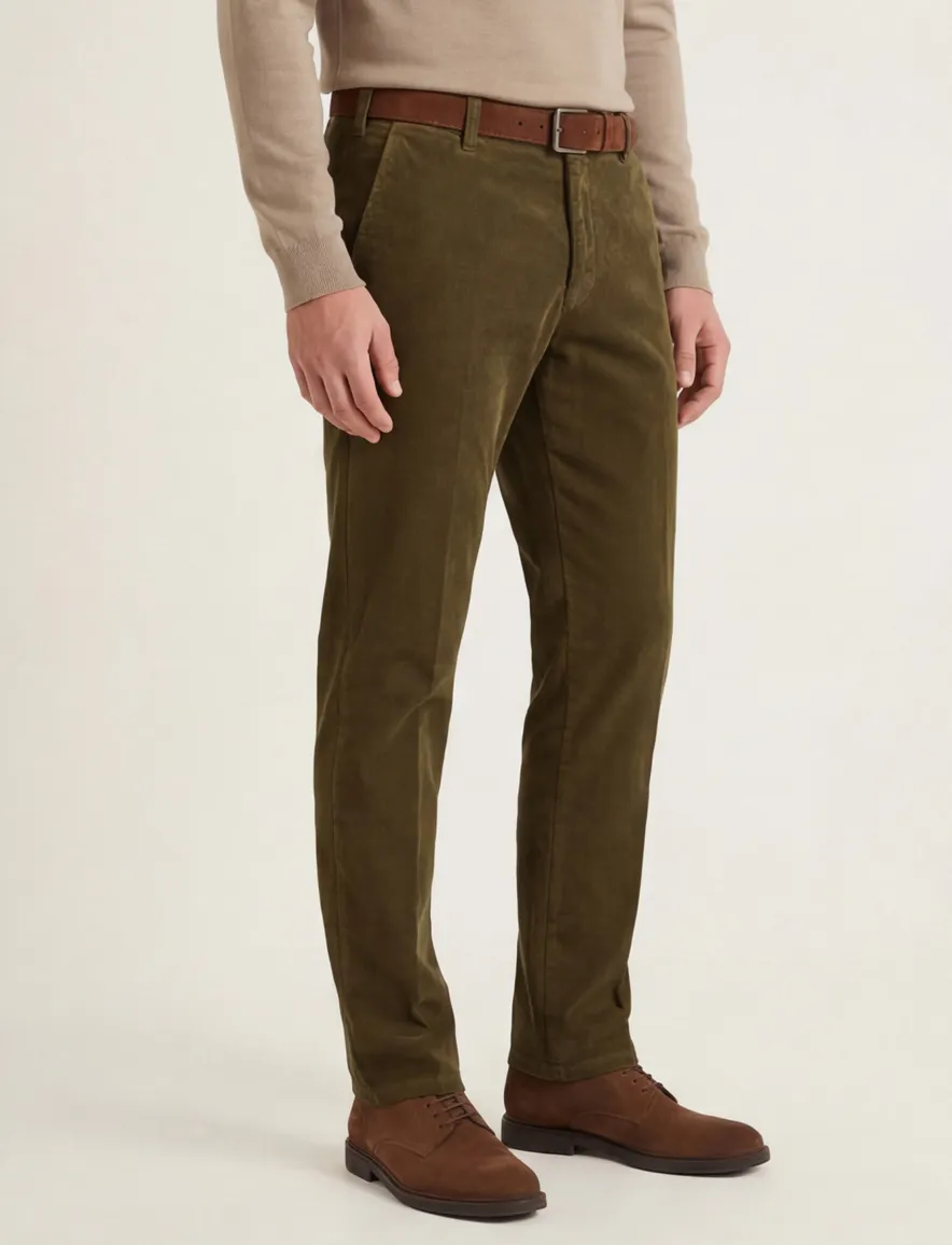 Meyer rio normale fit pantalon groen effen ribstof