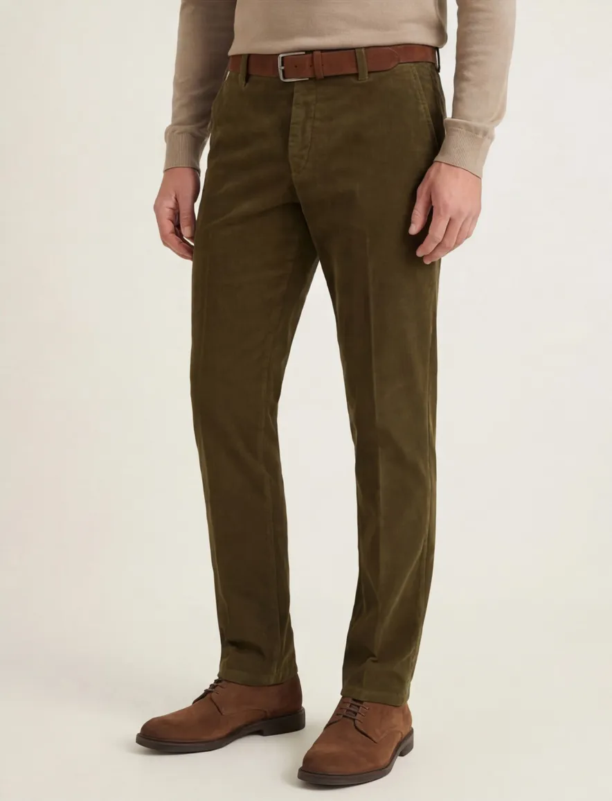 Meyer rio normale fit pantalon groen effen ribstof
