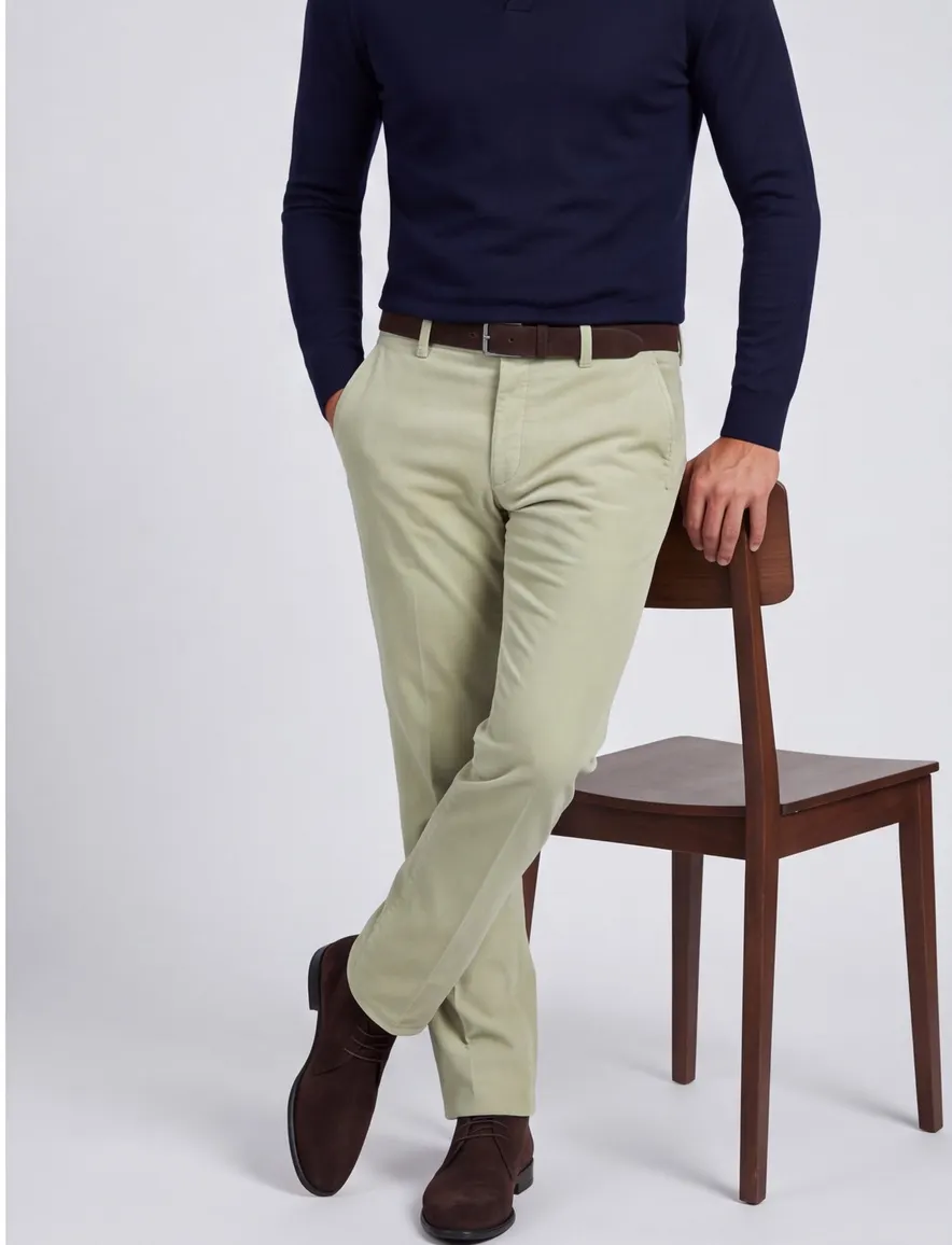 Meyer Pantalon groen corduroy chino