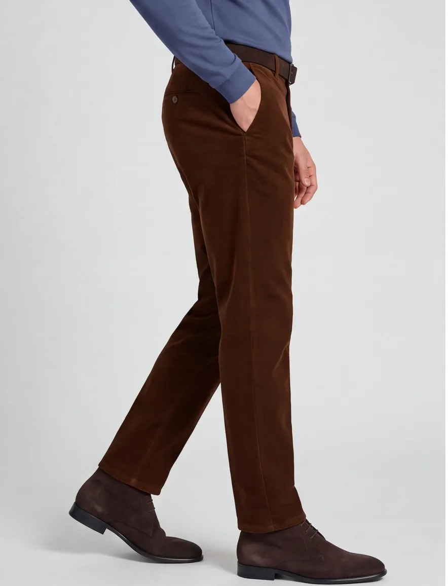Meyer Pantalon bruin effen rib