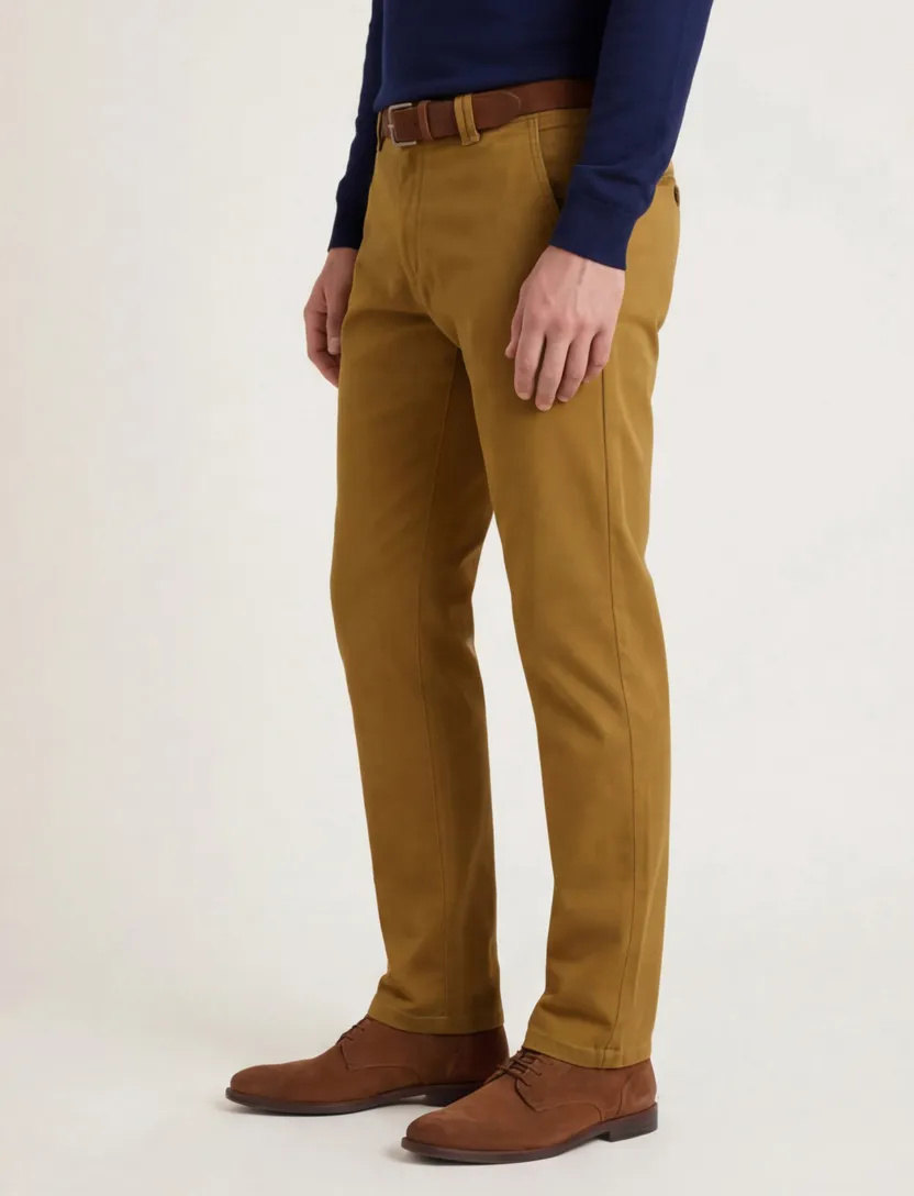 Meyer chino camel effen katoen