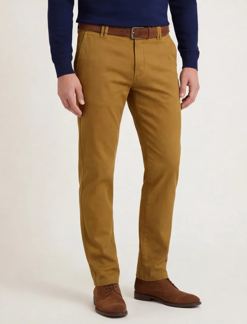 Meyer chino camel effen katoen