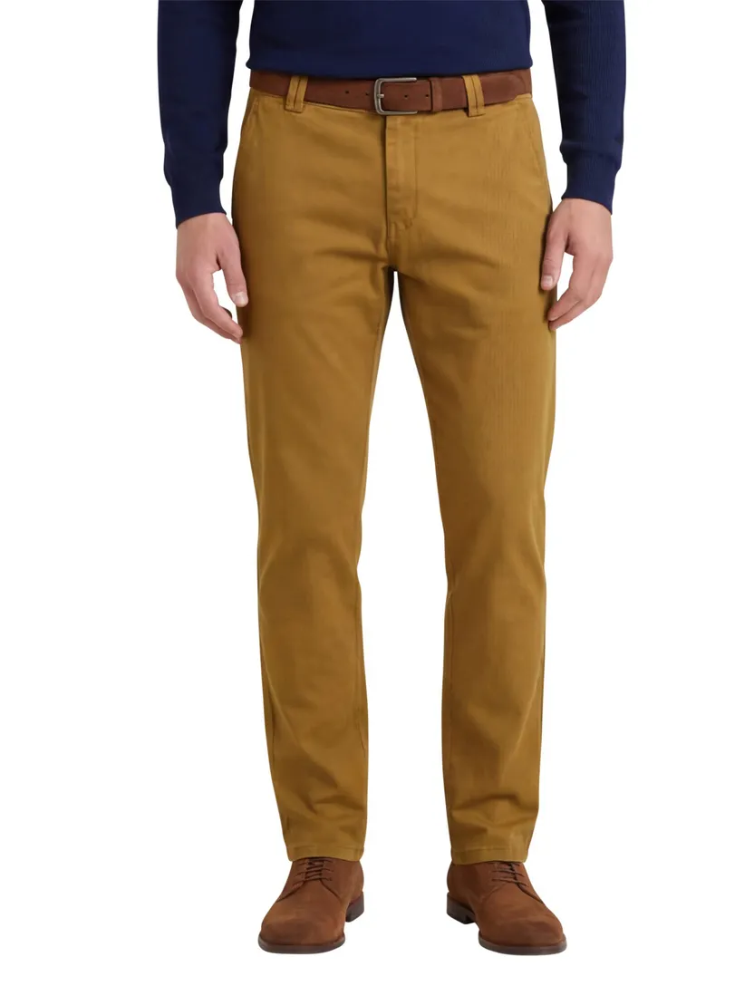 Meyer chino camel effen katoen