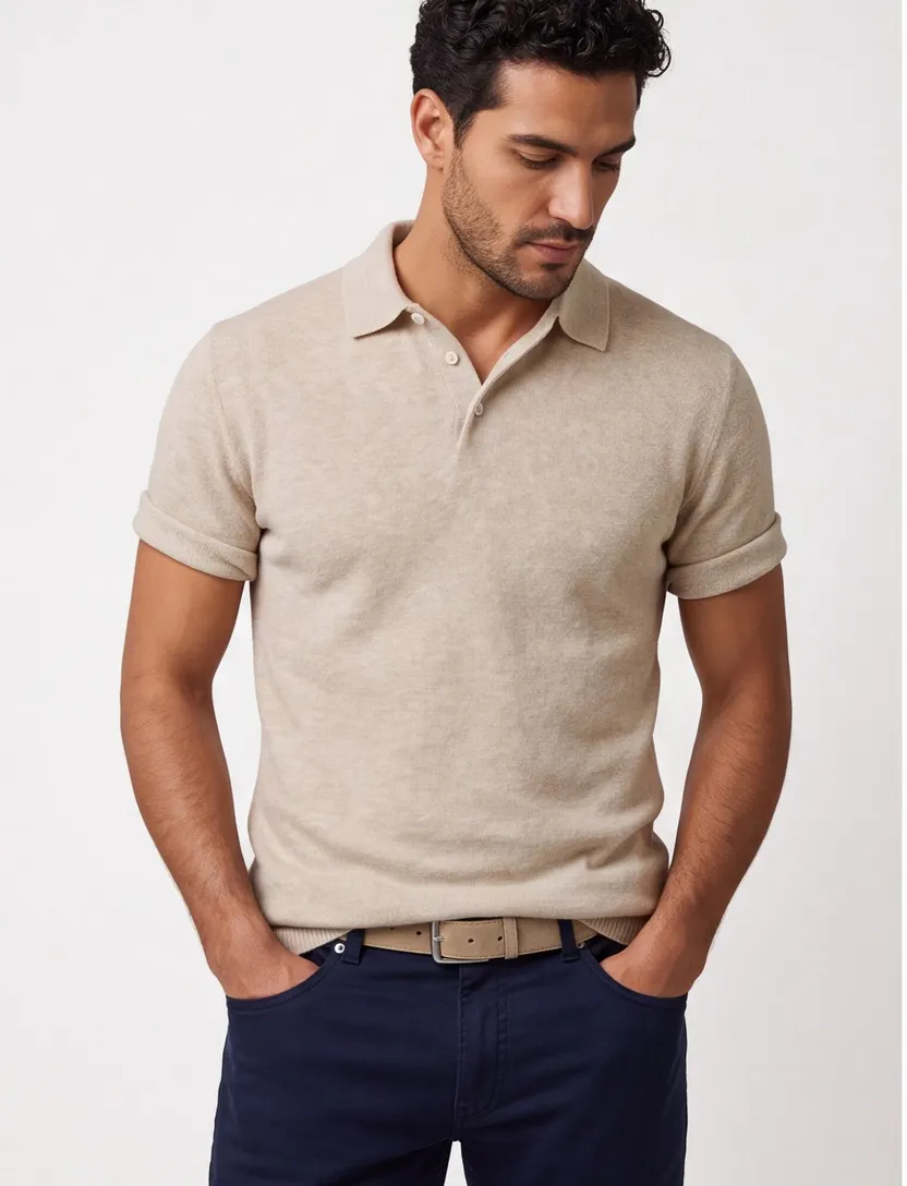 katoenen Gentiluomo poloshirt beige normale fit gemeleerd