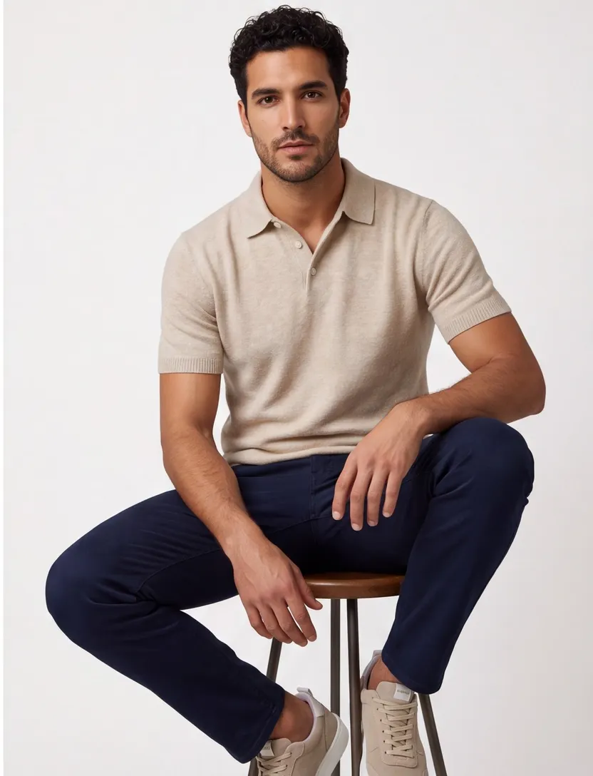 katoenen Gentiluomo poloshirt beige normale fit gemeleerd