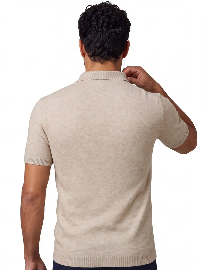 katoenen Gentiluomo poloshirt beige normale fit gemeleerd
