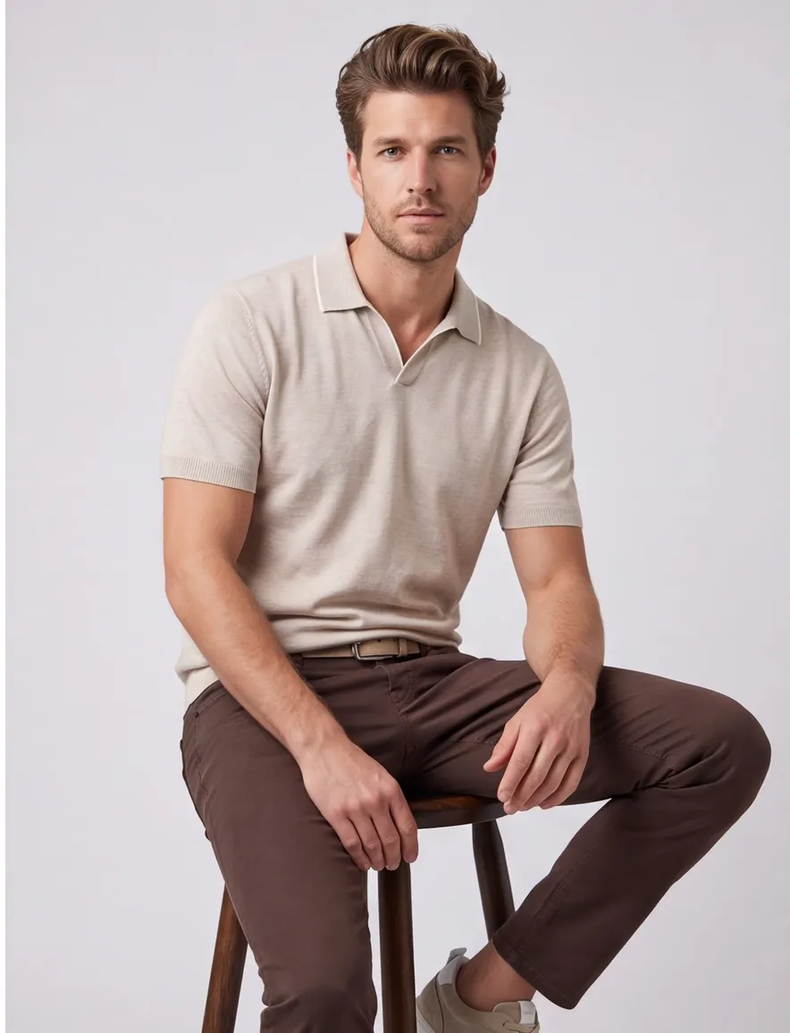 Gentiluomo poloshirt korte mouw beige gemêleerd