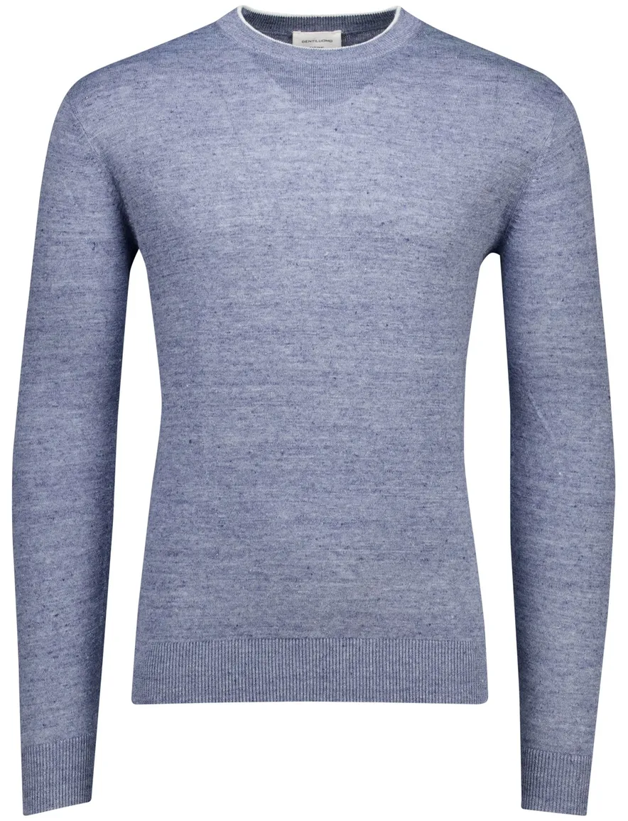 Gentiluomo trui blauw regular fit gemêleerd met boord