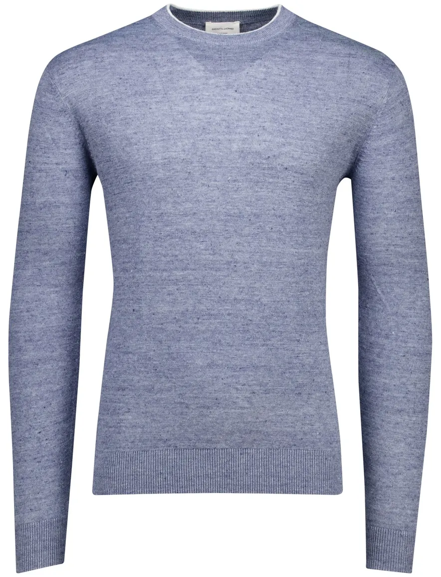 Gentiluomo trui blauw regular fit gemêleerd met boord