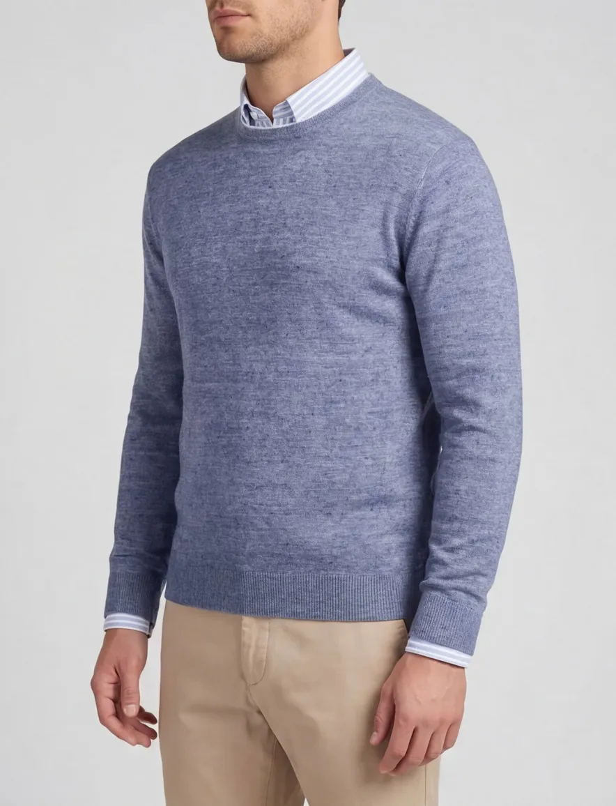 Gentiluomo trui blauw regular fit gemêleerd met boord