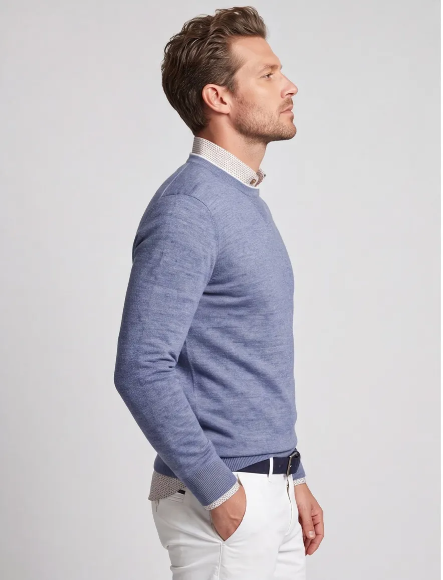 Gentiluomo trui blauw regular fit gemêleerd met boord