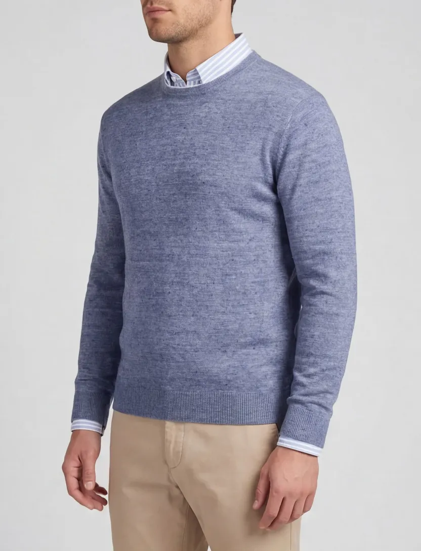 Gentiluomo trui blauw regular fit gemêleerd ronde hals
