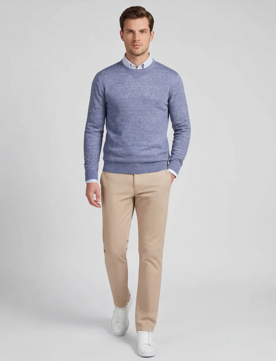 Gentiluomo trui blauw regular fit gemêleerd met boord