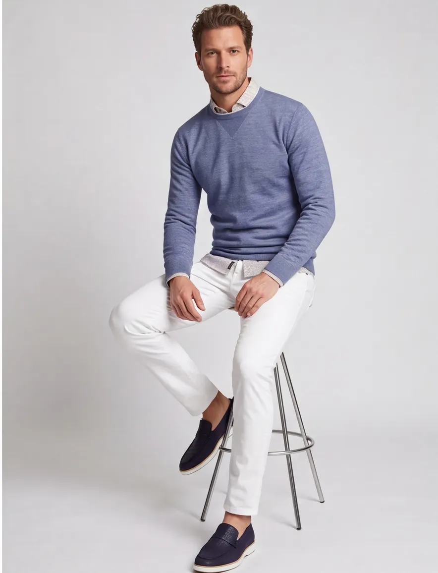 Gentiluomo trui blauw regular fit gemêleerd met boord