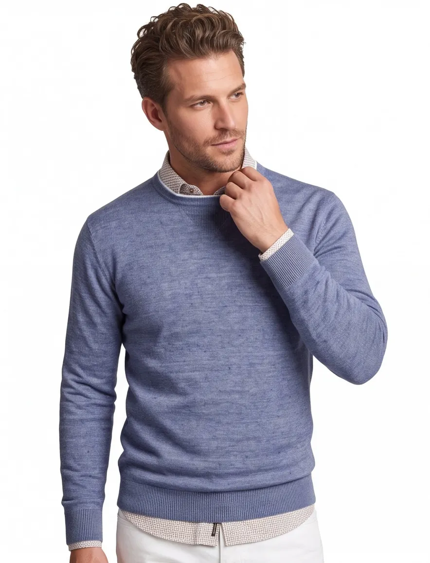 Gentiluomo trui blauw regular fit gemêleerd met boord