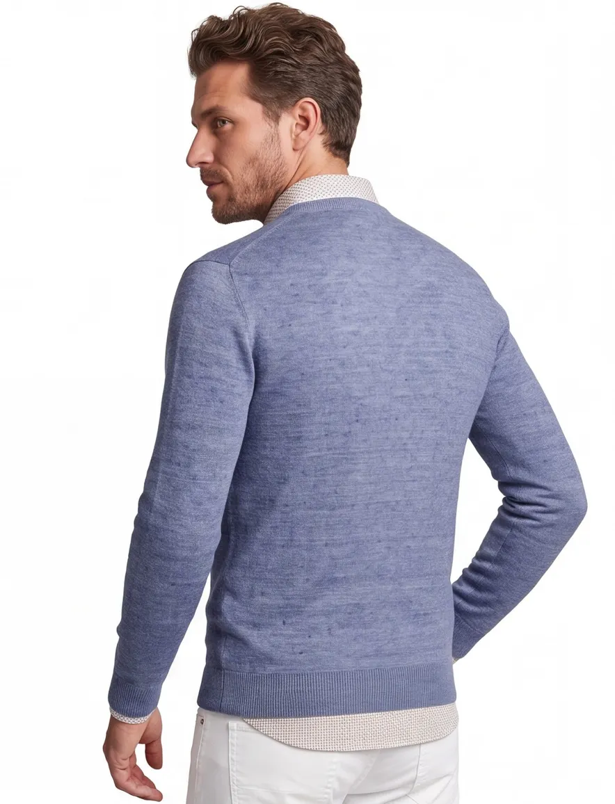 Gentiluomo trui blauw regular fit gemêleerd met boord