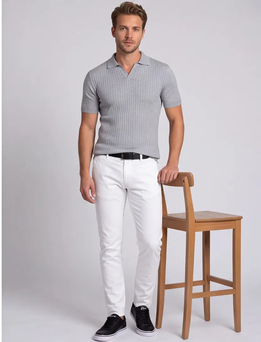 katoenen Gentiluomo poloshirt grijs effen normale fit