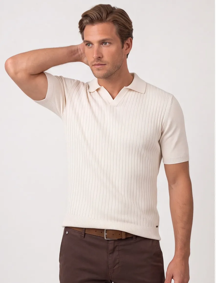 Gentiluomo polo beige v-hals met boord