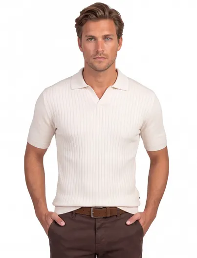 Gentiluomo Gentiluomo polo beige v-hals katoen met boord