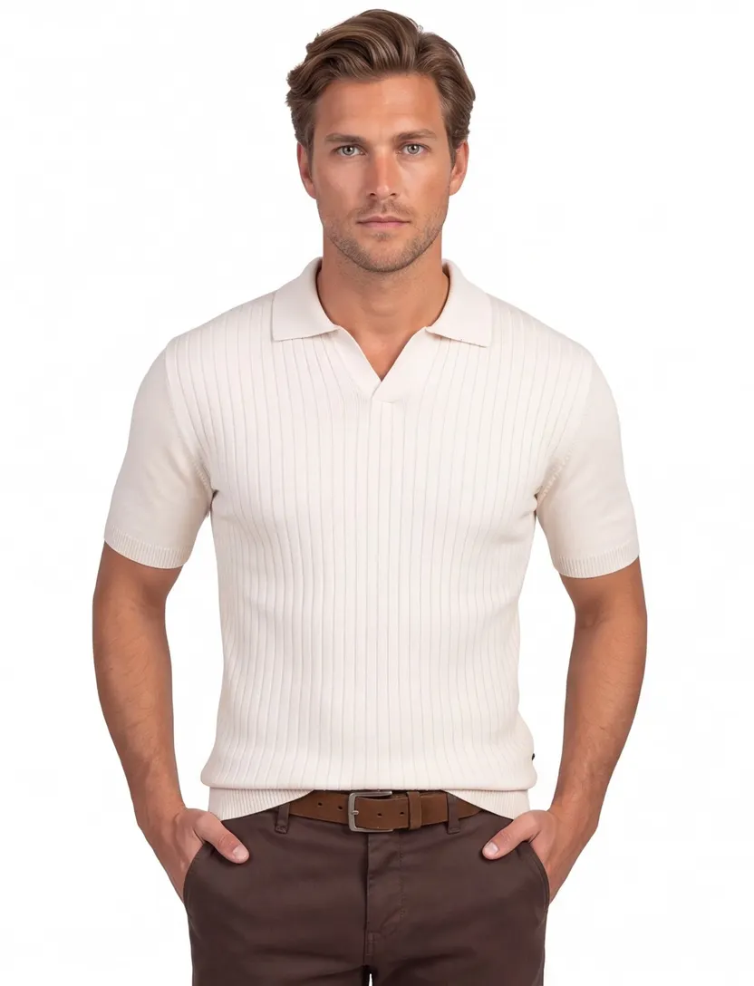 Gentiluomo polo beige v-hals katoen met boord