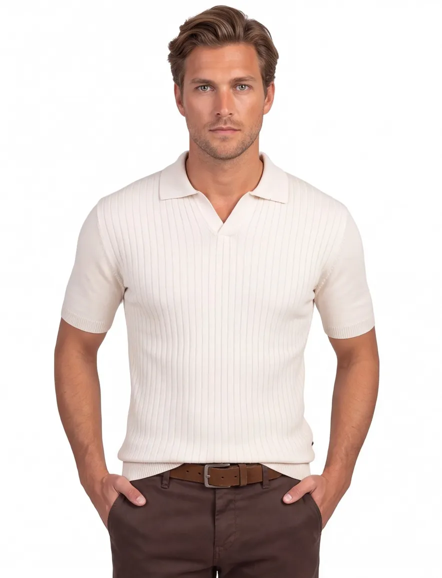 Gentiluomo polo beige v-hals met boord
