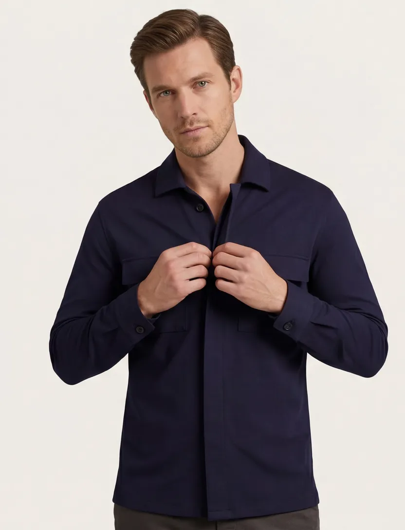 Gentiluomo casual overshirt stretch donkerblauw