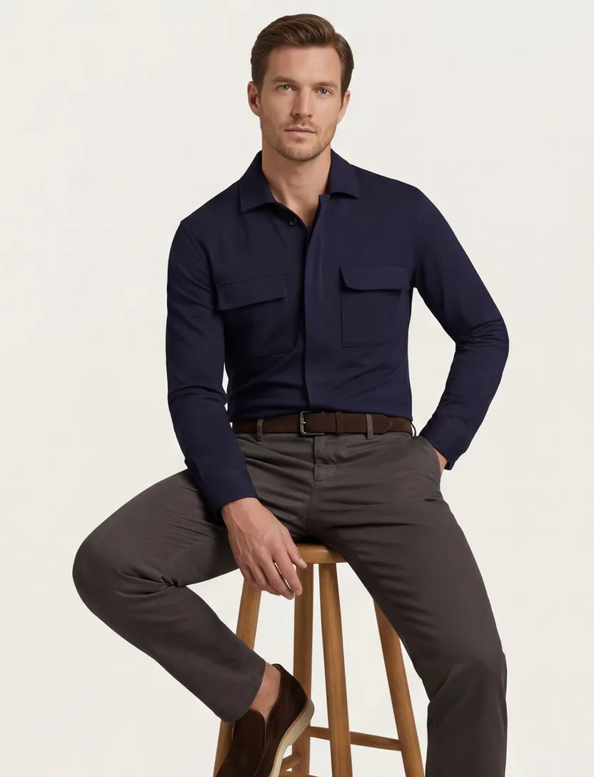 Gentiluomo casual overshirt stretch donkerblauw