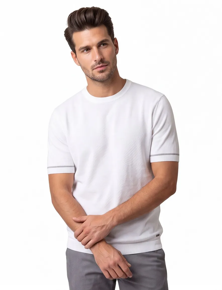 Gentiluomo T-shirt wit effen katoen met boord