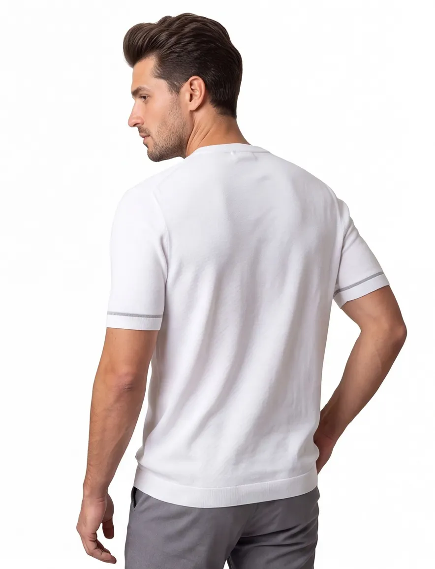 Gentiluomo T-shirt wit effen katoen met boord