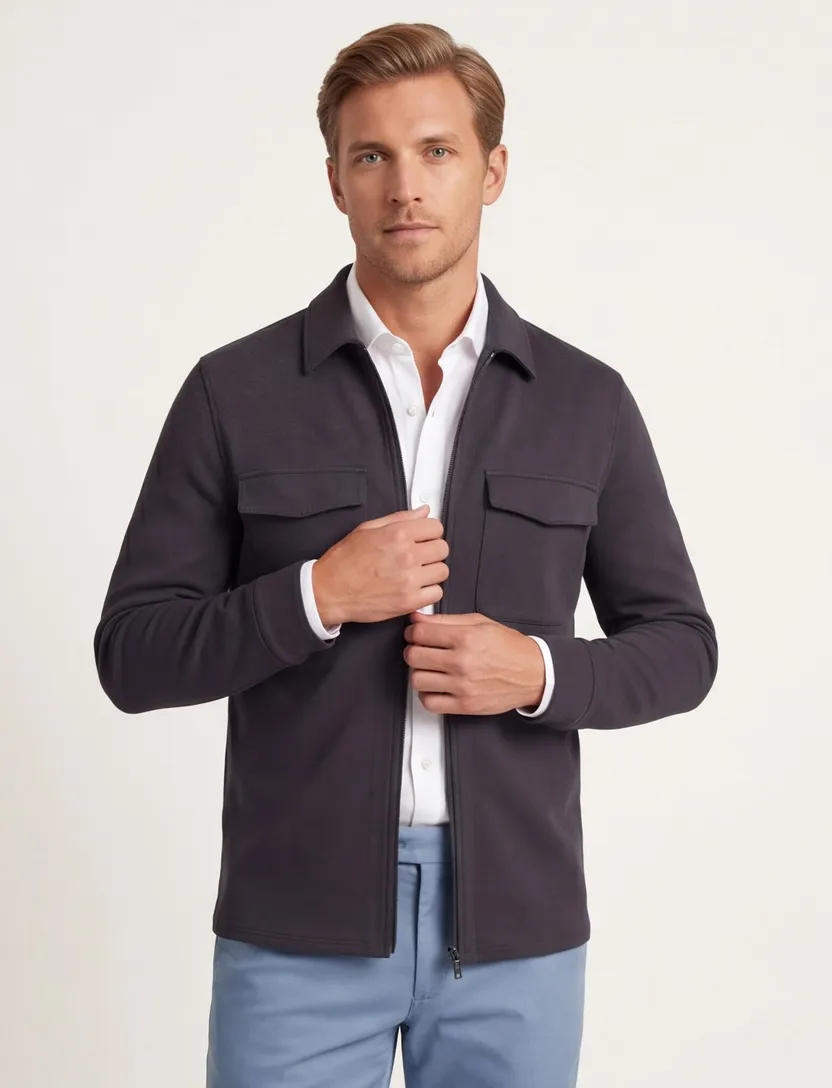 Genti overshirt antraciet effen normale fit katoen
