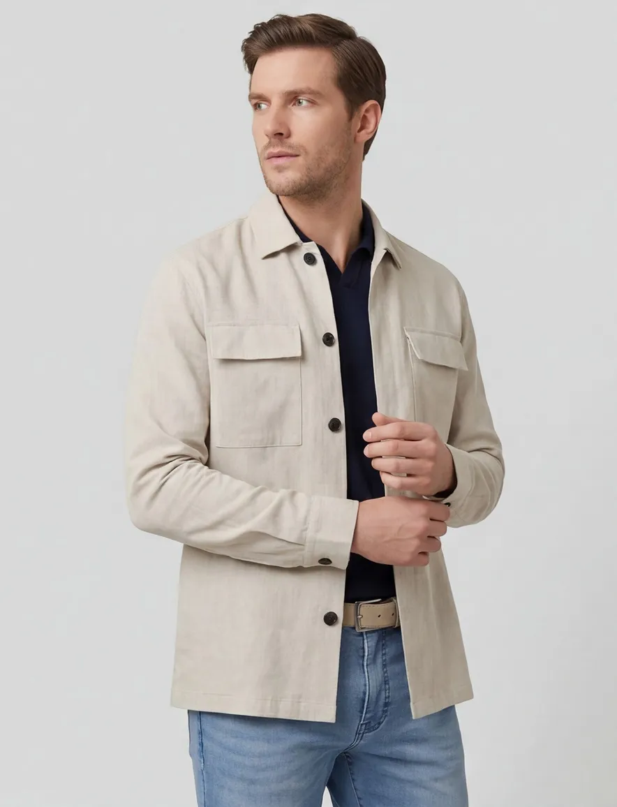 Genti overshirt beige gemeleerd normale fit