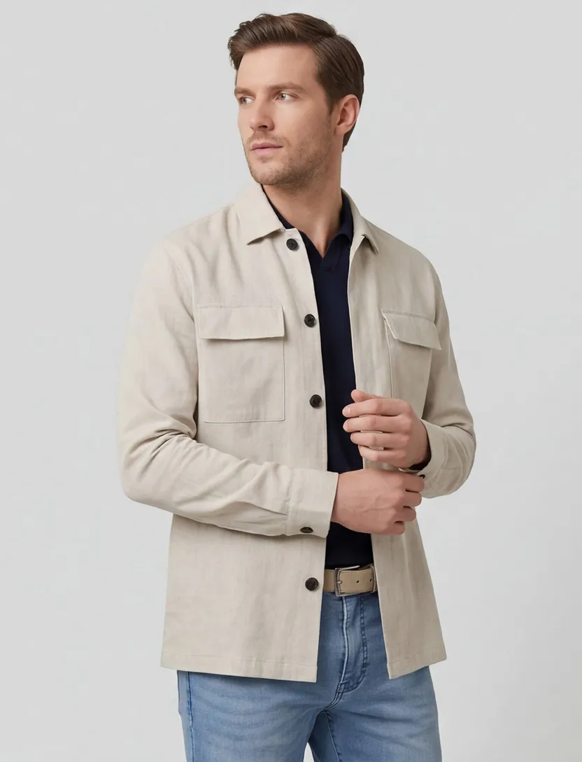 linnen Genti overshirt beige gemeleerd