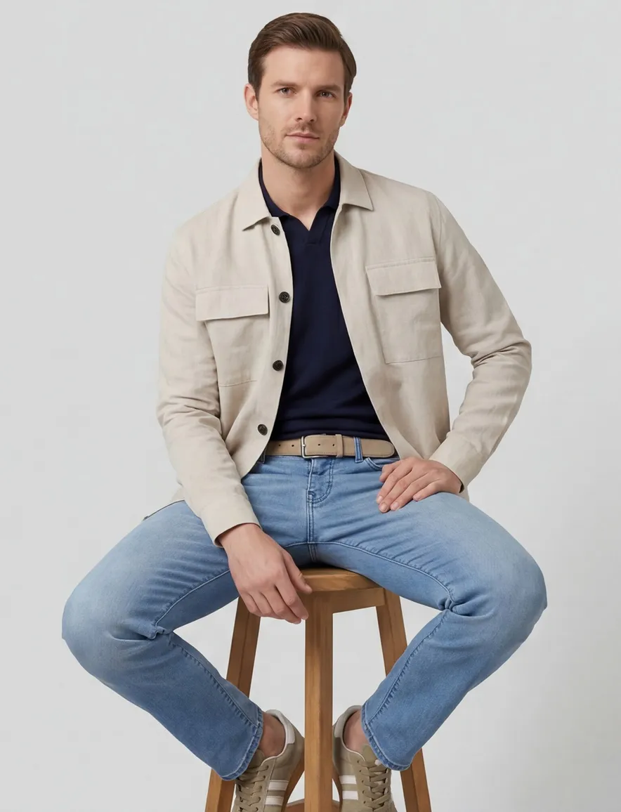 Genti overshirt beige gemeleerd normale fit