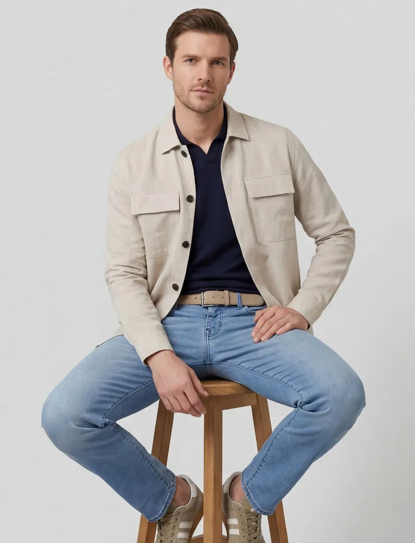 linnen Genti overshirt beige gemeleerd
