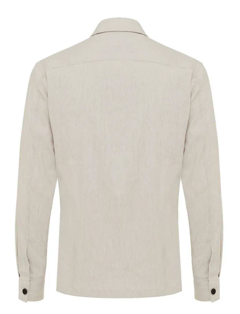 linnen Genti overshirt beige gemeleerd