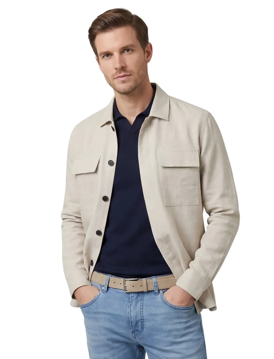 Genti overshirt beige gemeleerd normale fit