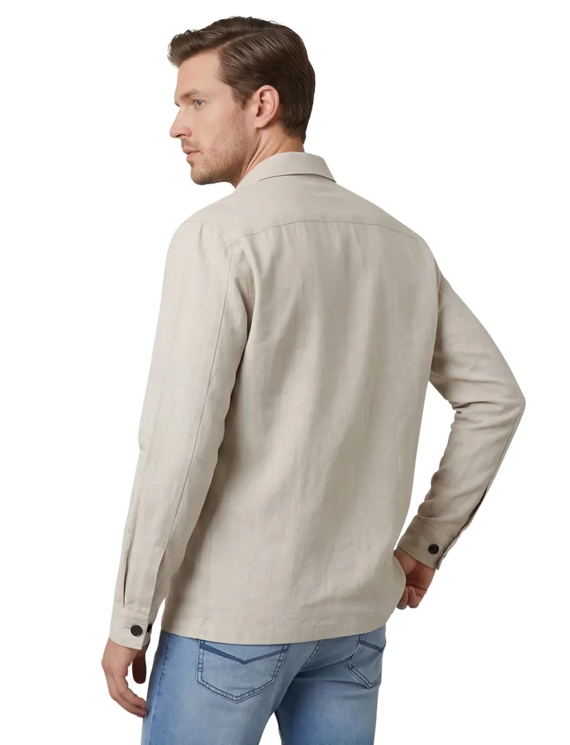 linnen Genti overshirt beige gemeleerd